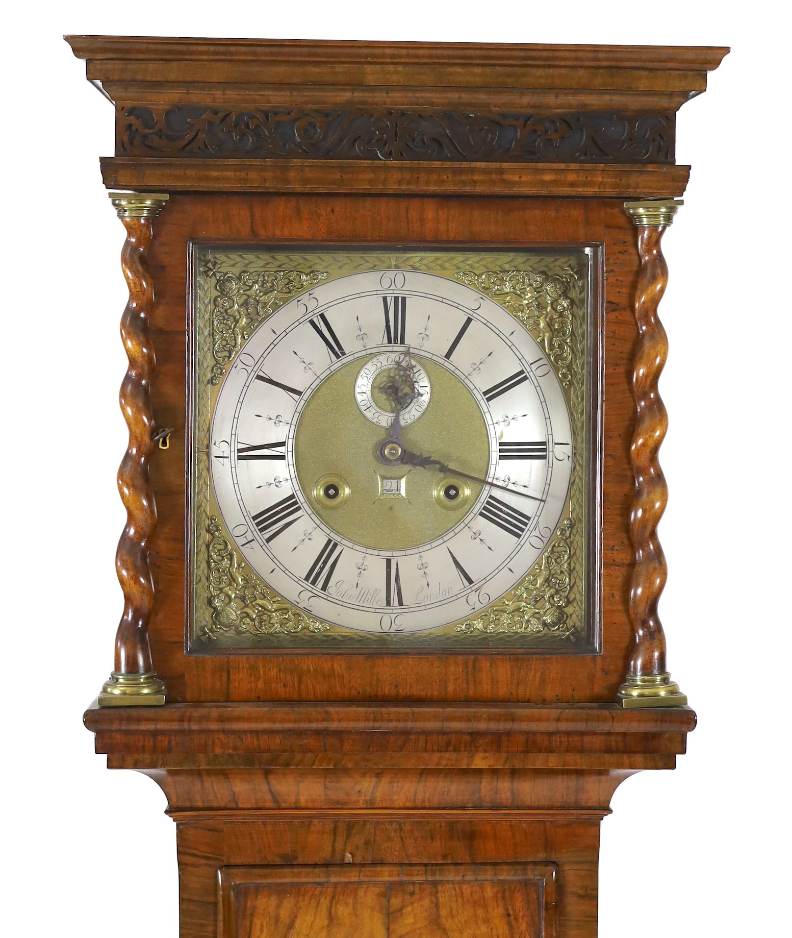 John Miller of London, apprenticed to Joseph Knibb. A William III walnut eight day longcase clock, W.48cm H.213cm